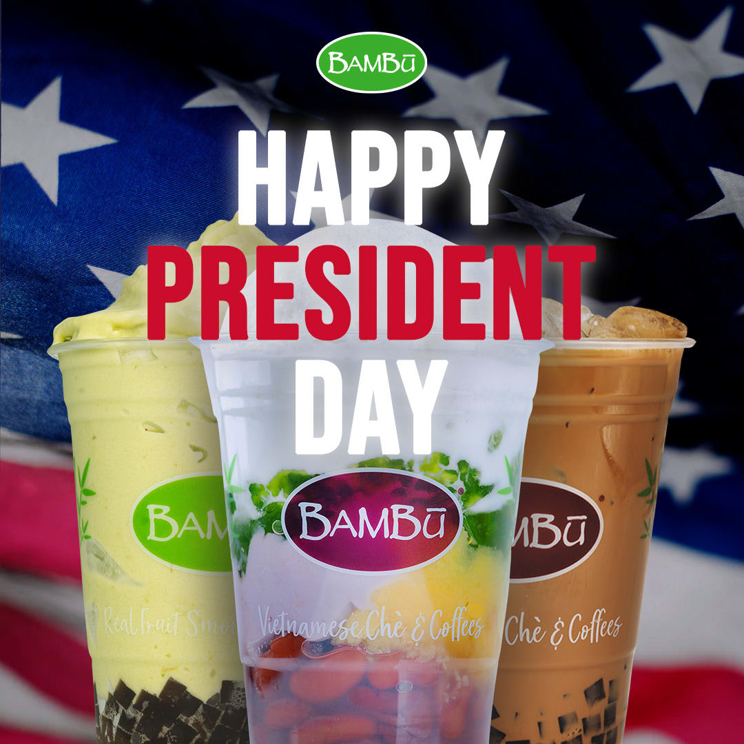 Bambu wishes you a Happy Presidents Day and a relaxing weekend! Visit us this week and get yourself a treat!
#boba #che #realfruittea #realfruitssmoothies #vietcoffee #bambu #realfruit #milktea #bambudesserts