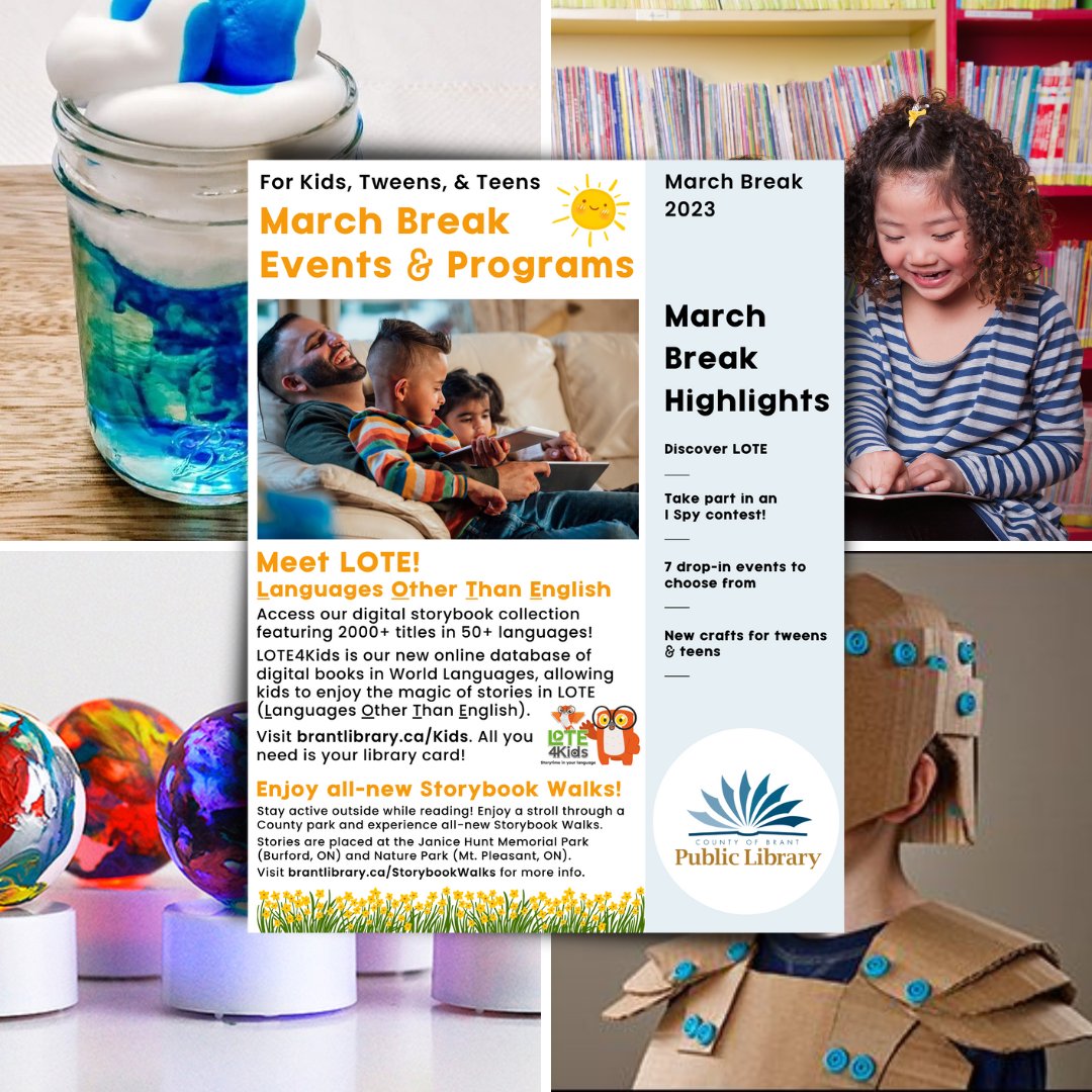brantlibrary's tweet photo. We have many exciting things planned for you for March Break!

Pick up a copy of our March Break flyer from your local #BrantLibrary branch or view program info online at https://t.co/zP1QAz2LU2.

Registration begins Sat, Feb 25, at 10 AM.

#BrantKids #FunWithTheLibrary https://t.co/CZKp0ESJmr