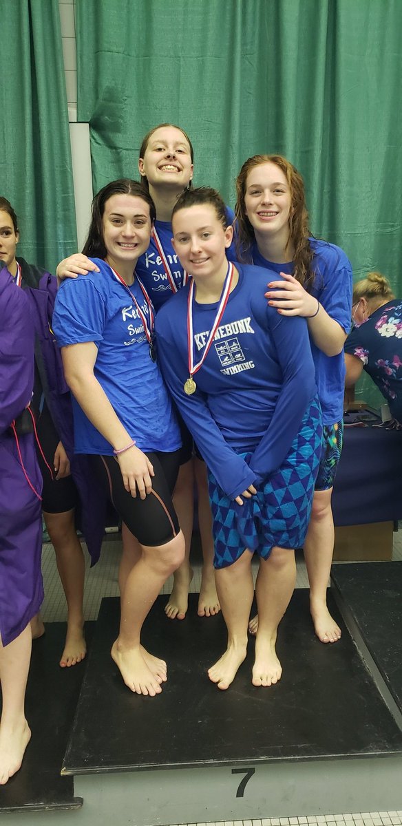 2023 Girls Class A 400 Freestyle Relay 7th place finishers, Emma, Anelise, Annalise &amp; Chloe!! Congratulations! <a href="/PrincipalKHS/">Robbie Reno</a> <a href="/CoachCoulombe/">Coach Coulombe</a> <a href="/KennebunkAD/">Kennebunk AD</a>