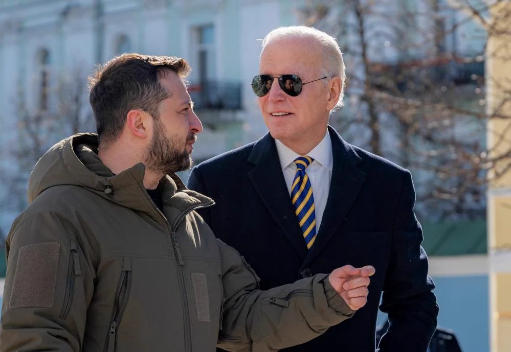 Presidents Biden and Zelenskyy meeting in Kyiv.