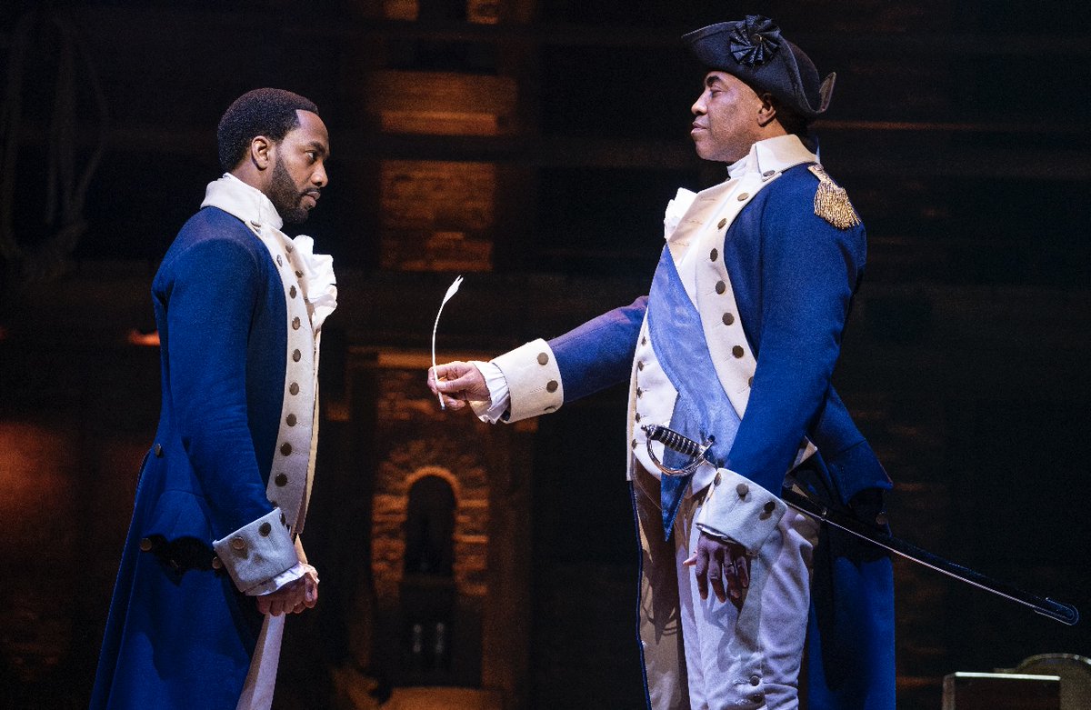 Rise up for our first president’s birthday! Happy Presidents Day ⭐

📸: Edred Utomi and Paul Stovall, Hamilton National Tour. Photo Credit: Joan Marcus 2022.