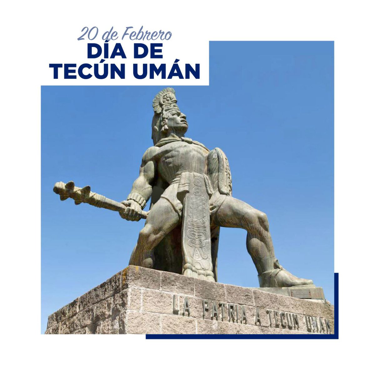 SoyHumanistaPHG's tweet photo. Tecún Umán Héroe Nacional declarado oficialmente el 22 de marzo de 1960, representando la valentía, dignidad, lucha y protección de la tierra y pueblo es conmemorado el 20 de febrero.
#TecunUman #díadetecúnumán #heroenacional https://t.co/7pQ8F8r0if