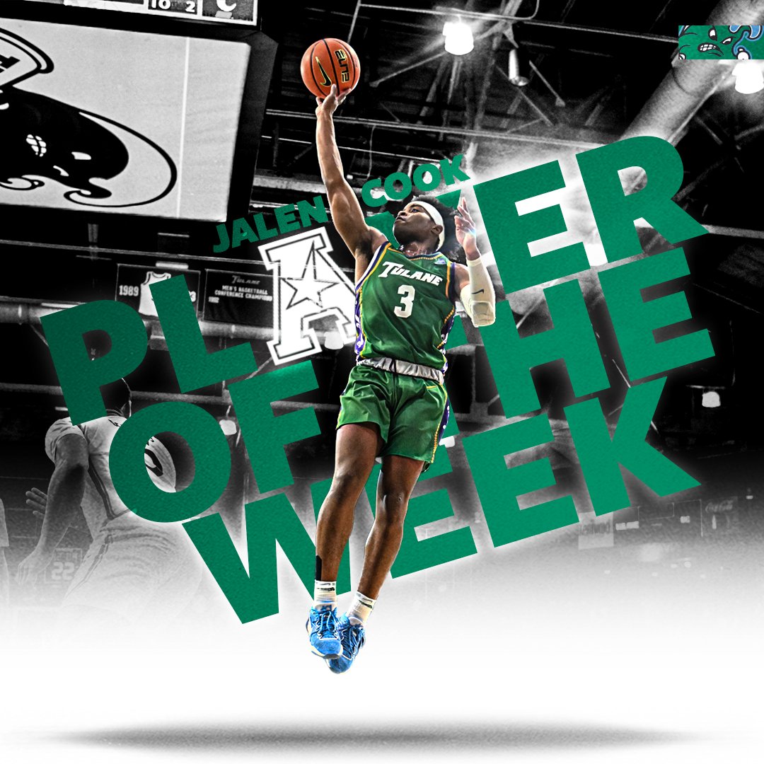 GreenWaveMBB's tweet photo. A career night from Cook versus South Florida earns him AAC Player of the Week🧑‍🍳

#RollWave🌊 https://t.co/T5K3huYY4U