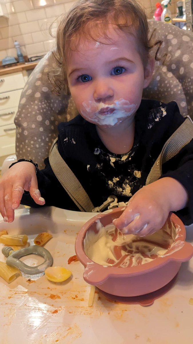 jkcrabb's tweet photo. Our little princess Phoebe loving her tea earlier 🤣 Our world 💕 #nomesshere 🤣 https://t.co/N9FBRcOoAZ