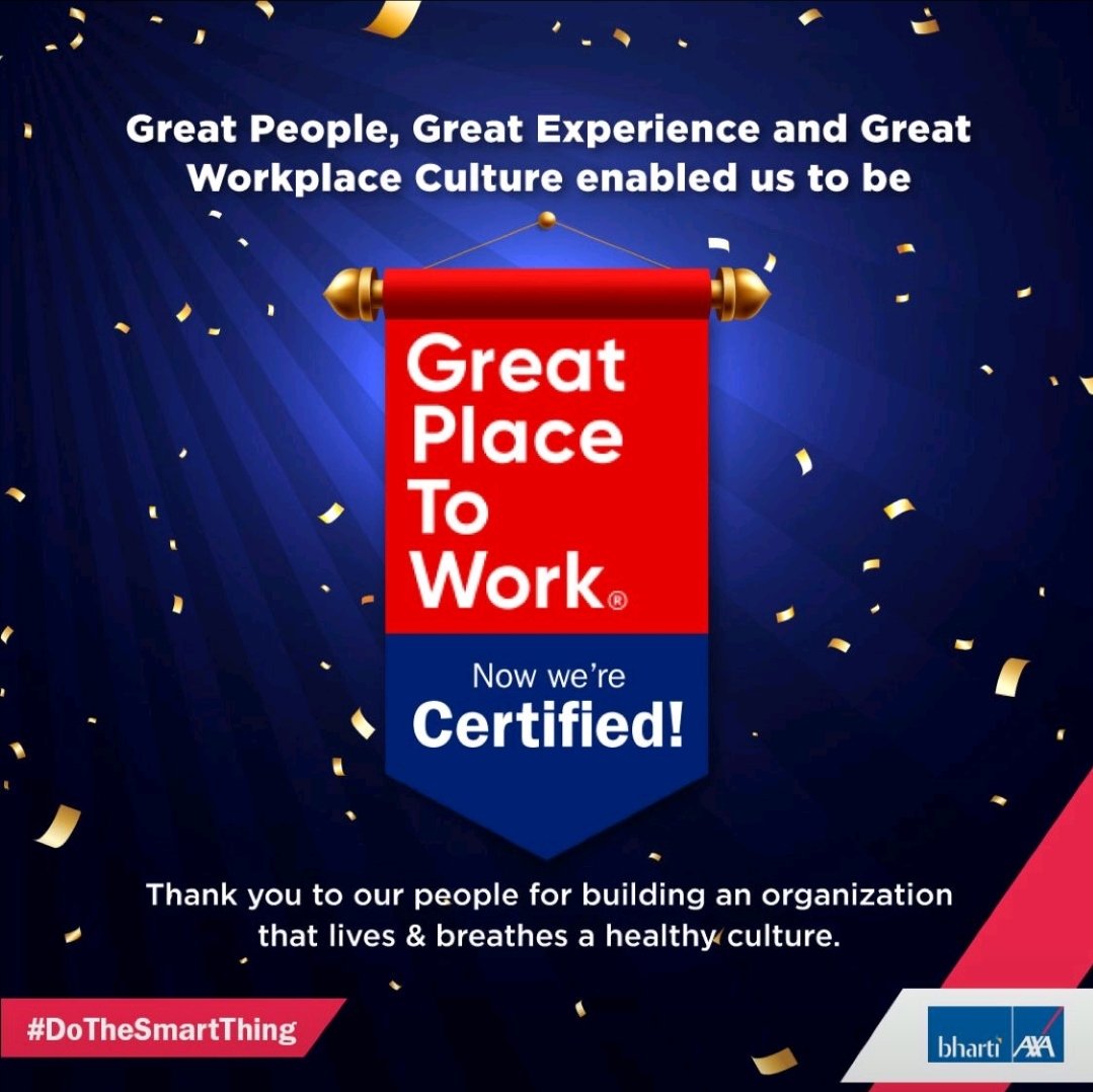 MohammedKingson's tweet photo. Bharti AXA Life Insurance , We are honoured with this certification , Bharti AXA Life Insurance Receives Great Place to Work ® Certification 

#BhartiAXAlife #insurance #greatplacetowork #LifeInsurance #Mohammedkingson https://t.co/DOoapW1dno