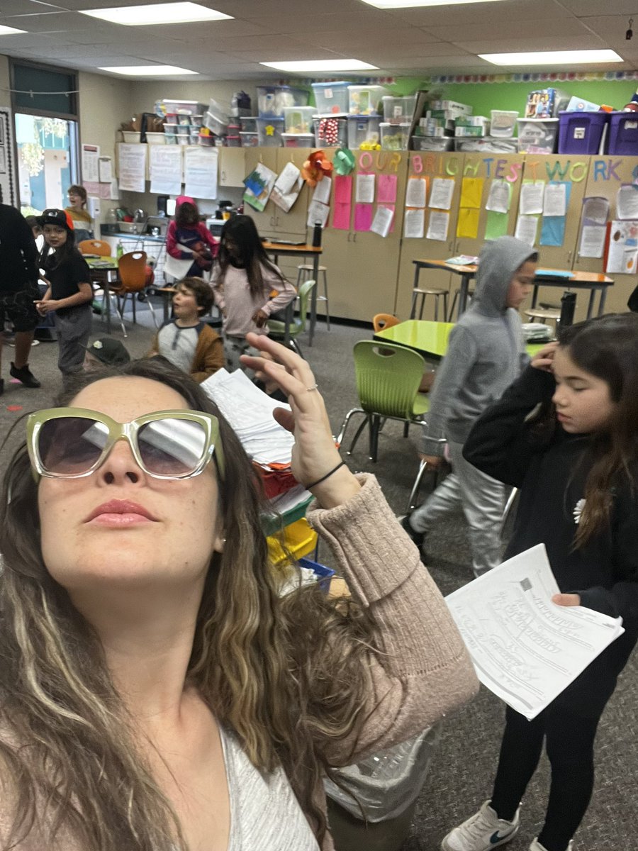 airuhbelluh's tweet photo. Sometimes you just have to stop be silly and fabulous with one of your kiddos sunglasses. #makeschoolfun @RanchoWallc @CajonValleyUSD https://t.co/sVzzmWm3Mt