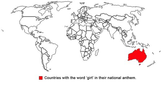 TerribleMaps's tweet photo. Countries with the word 'girt' in their national anthem https://t.co/Zbrf930Il9