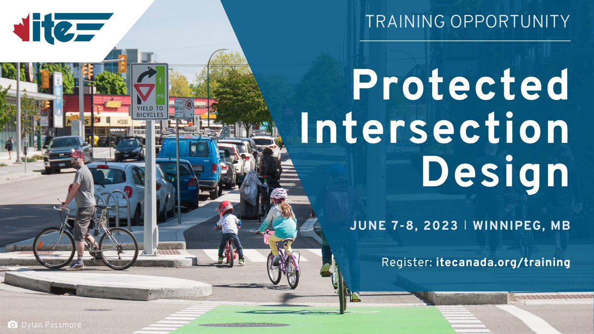 itecanada's tweet image. Don't miss this rare in-person #training offering of our popular #ProtectedIntersection Design workshop in Winnipeg, MB following our #ITECARSP2023  Conference! 

📅 June 7-8, two half-days
✍️ Full details &amp;amp; register at: bit.ly/40PrbkO