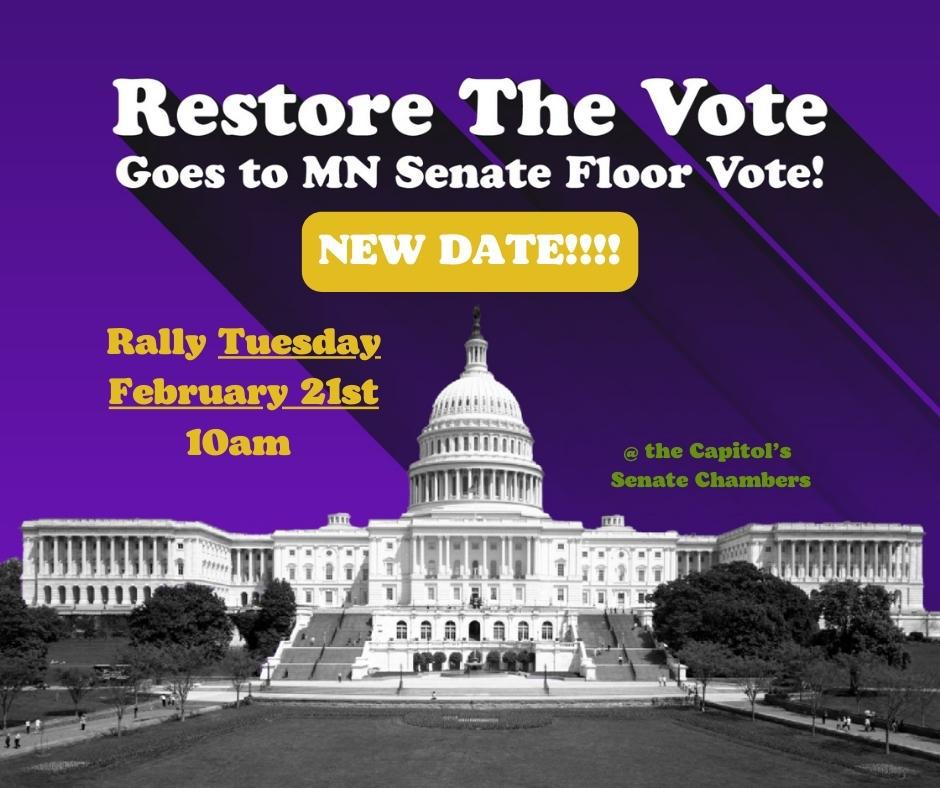 GoodwillMN's tweet photo. As a part of the Restore the Vote and Second Chance coalitions, join us tomorrow in supporting the 55,000 Minnesotans who need their voting rights restored and their voices heard. @RTCMN #RestoreTheVoteMN https://t.co/q4xcp1Hfcp