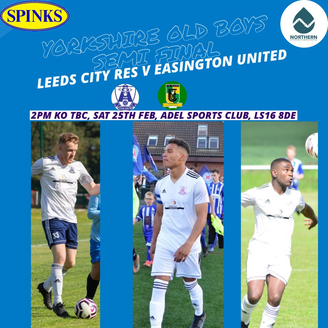 Yorkshire Old Boys Cup Semi Final this Saturday!🏆

🏟️ Adel Sports Club, LS16 8DE
🔵 vs @easingtonutd 
⏰ 2PM KO TBC

Come down and show your support!