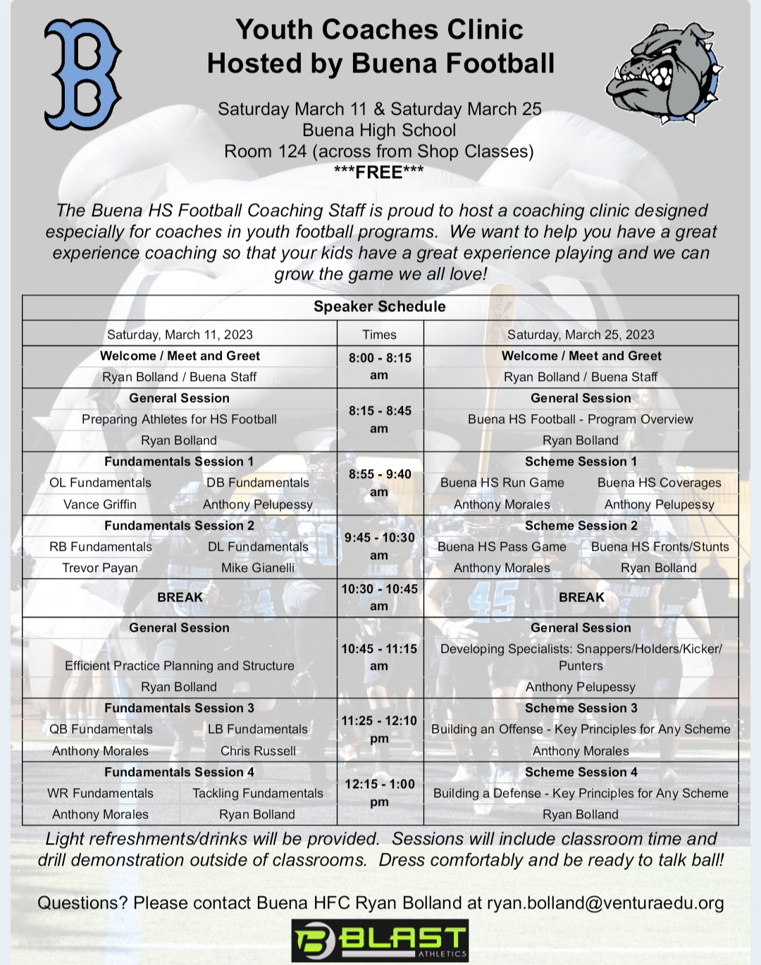Buena HS Football on Twitter "We're proud to host a clinic