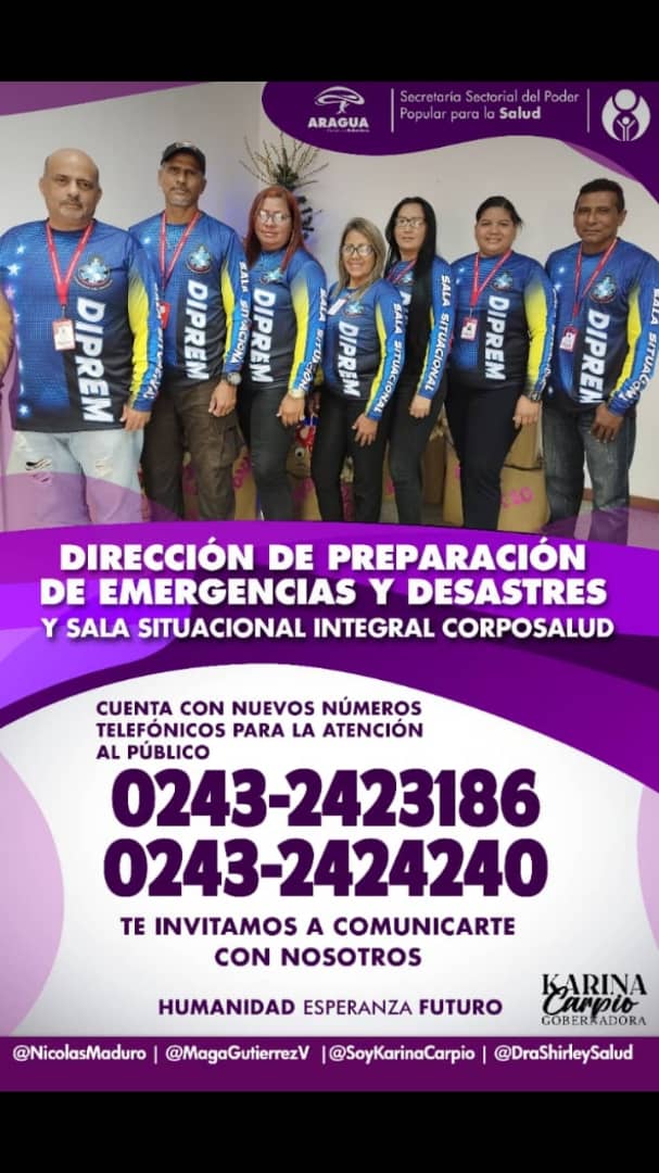 20 Feb. Diprem Sala Situacional Integral de Salud al servicio de la comunidad

<a href="/NicolasMaduro/">Nicolás Maduro</a> 
<a href="/Soykarinacarpio/">Karina Carpio</a>
<a href="/DraShirleySalud/">Dra. Shirley Hernández</a>
<a href="/RafaelMaracay21/">Rafael Morales</a>
<a href="/DipremCorpo/">Diprem Corposalud Aragua</a>
#FestivalDeCarnavales2023