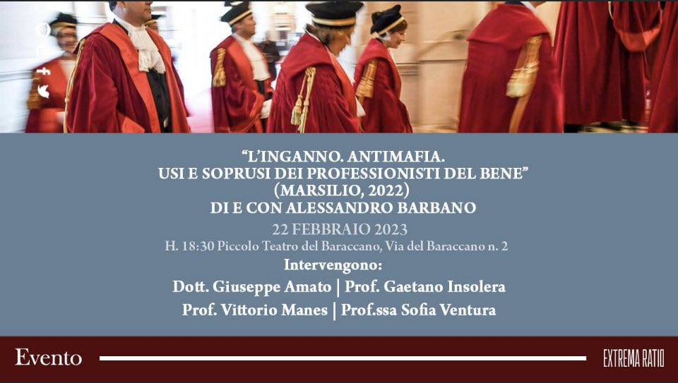 “L’inganno. Antimafia. Usi e soprusi dei professionisti del bene” (Marsilio, 2022). Mercoledì 22 febbraio, ore 18:30 presso Piccolo Teatro del Baraccano - Via del Baraccano, 2.