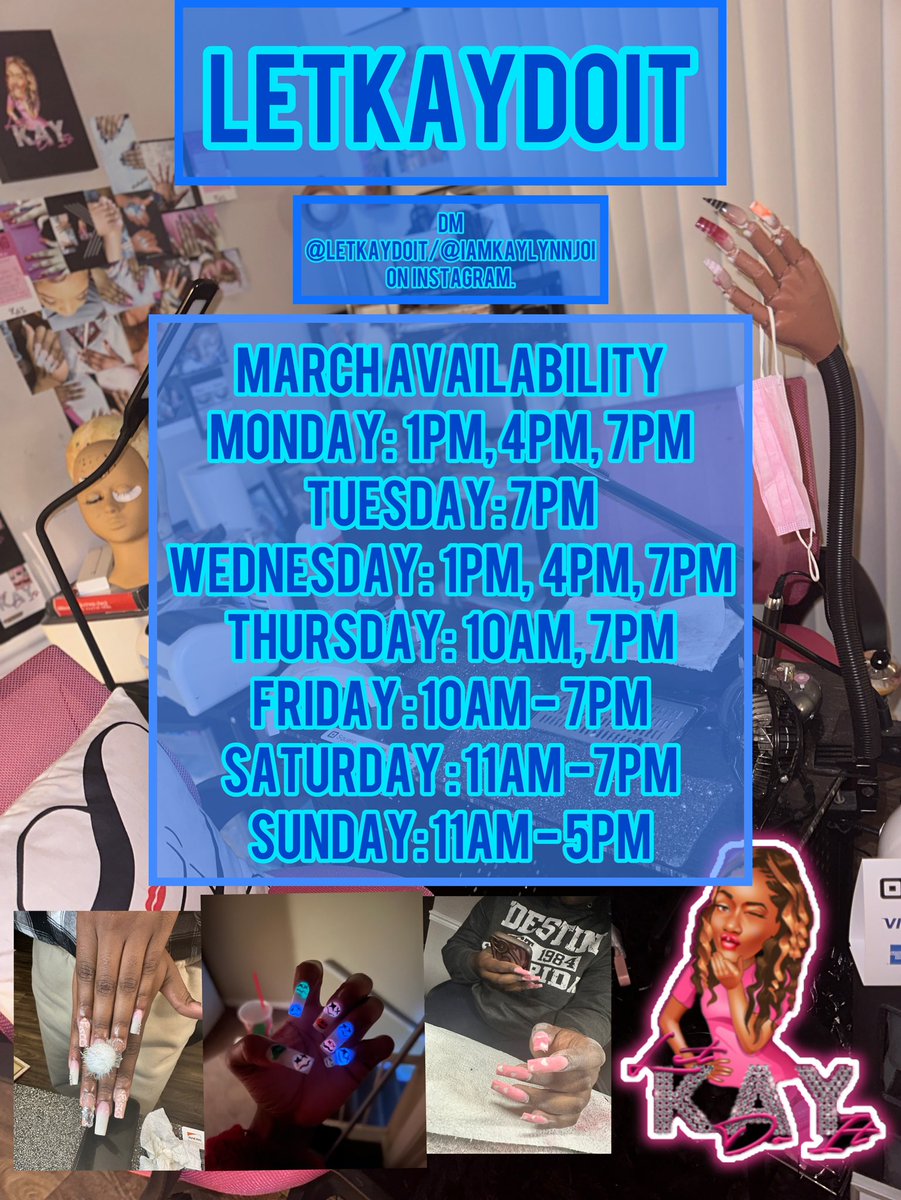kaylynnjoi's tweet photo. #MARCHMADNESS #SPRINGBREAK2k23 💙🫣 yk @letkaydoit got the PERFECT DEALS for you and GANGGG 🤯‼️ #BAF #bringafriend RIDING ROUND WITH TWINEM AND WE BOTH LOOK GOOD ASF🥳🤩 #letkaydoit #fvsu #nailtech #atlnailtech #maconnailtech
DM ME OR @letkaydoit FOR BOOKING AND MORE INFO ‼️ https://t.co/Hs6P5lPGcP
