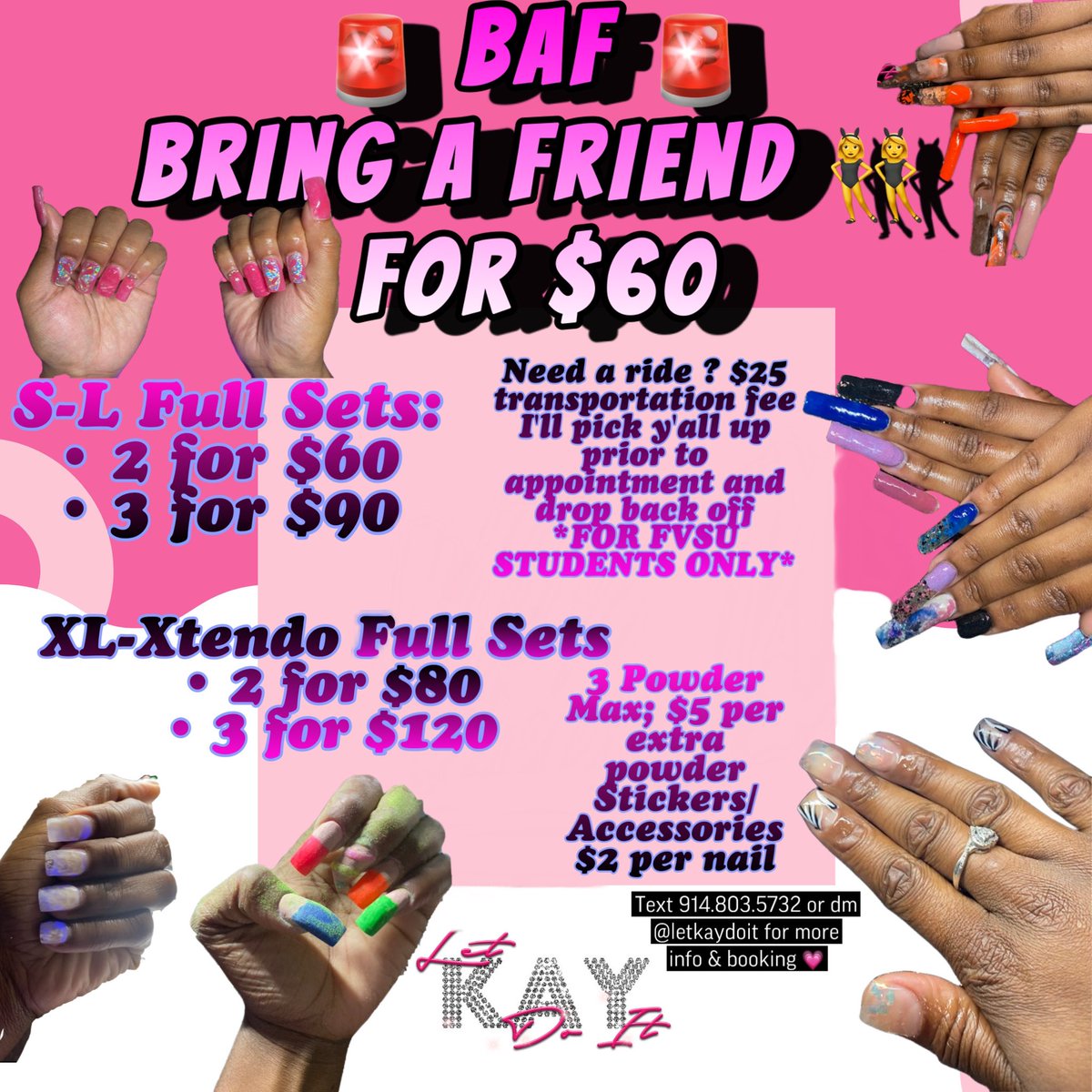 kaylynnjoi's tweet photo. #MARCHMADNESS #SPRINGBREAK2k23 💙🫣 yk @letkaydoit got the PERFECT DEALS for you and GANGGG 🤯‼️ #BAF #bringafriend RIDING ROUND WITH TWINEM AND WE BOTH LOOK GOOD ASF🥳🤩 #letkaydoit #fvsu #nailtech #atlnailtech #maconnailtech
DM ME OR @letkaydoit FOR BOOKING AND MORE INFO ‼️ https://t.co/Hs6P5lPGcP