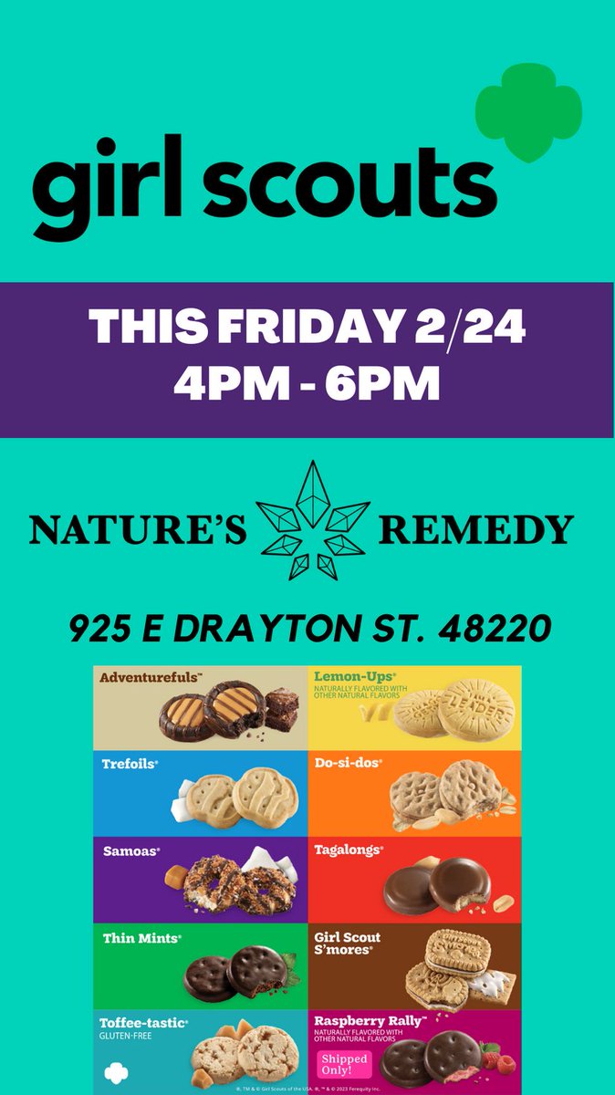 NRC_CANNABIS's tweet photo. Girl Scouts will be at Nature's Remedy this Friday from 4PM - 6PM! https://t.co/YroyPSW090