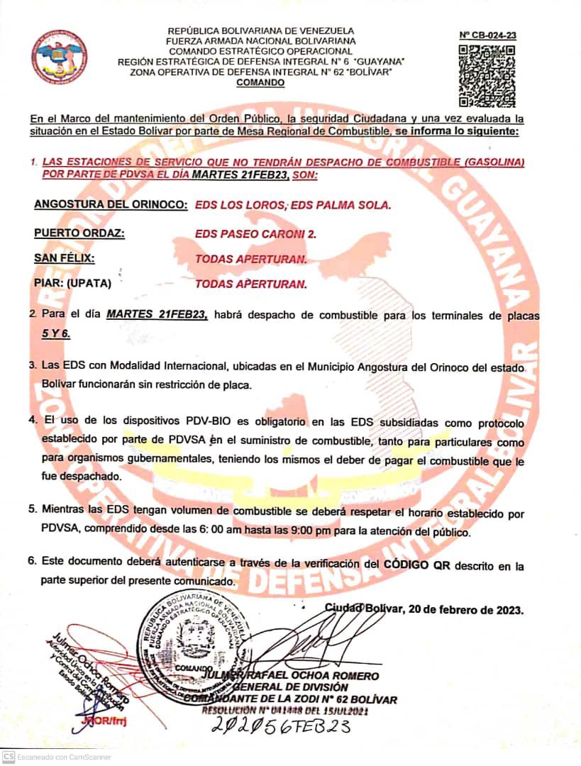 ManzolBetsi's tweet photo. #ATENCIÓN🗣| #BOLÍVAR Mañana #Martes #21FEB Habrá suministro de combustible para los terminales de placa 5y6. Informa @ZODIBOLIVAR62 https://t.co/NZPT7NzZMB