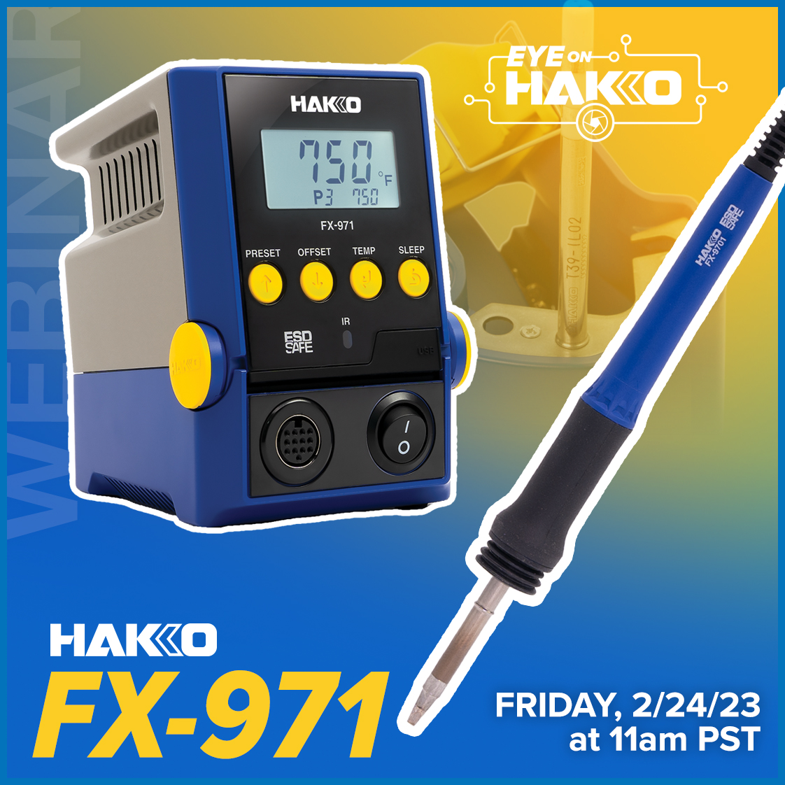 HakkoUSA's tweet image. If you haven&apos;t already, don&apos;t forget to register for this week&apos;s Eye On Hakko webinar for your chance to win 1 of 3 FREE giveaways!

Register here: ow.ly/KA1U50MXwFB

#hakko #hakkousa #eyeonhakko #free #giveaway #soldering