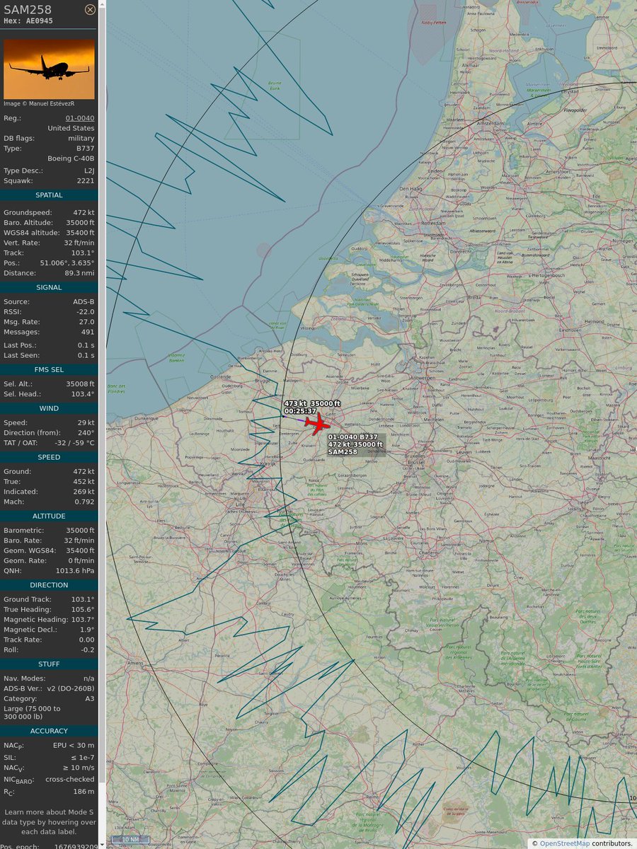 AboveHeerlen's tweet image. #PlaneAlert ICAO: #AE0945 Tail: #010040 
Owner: #USAF
Aircraft: #Boeing C-40B
2023/02/21 01:25:33
#B737 #Gov #VIP #OfficeInTheSky #Government #Governments airforce.com 
globe.adsbexchange.com/?icao=AE0945&amp;amp;s…