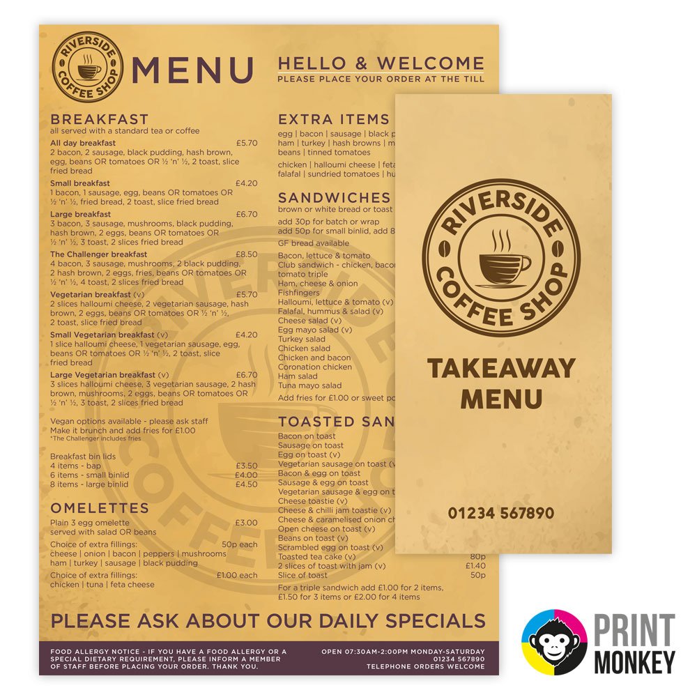 Create the perfect cafe/restaurant menu with Print Monkey! #printmonkey #restaurants #menudesign #diningguide

printmonkey.org.uk
hello@printmonkey.org.uk