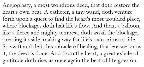 So for all the liberal arts majors who became cardiologists, I asked #ChatGPT to tell me how #angioplasty works, but to do it in the style of William Shakespeare. I'm looking at you @kaulcsmc 😉