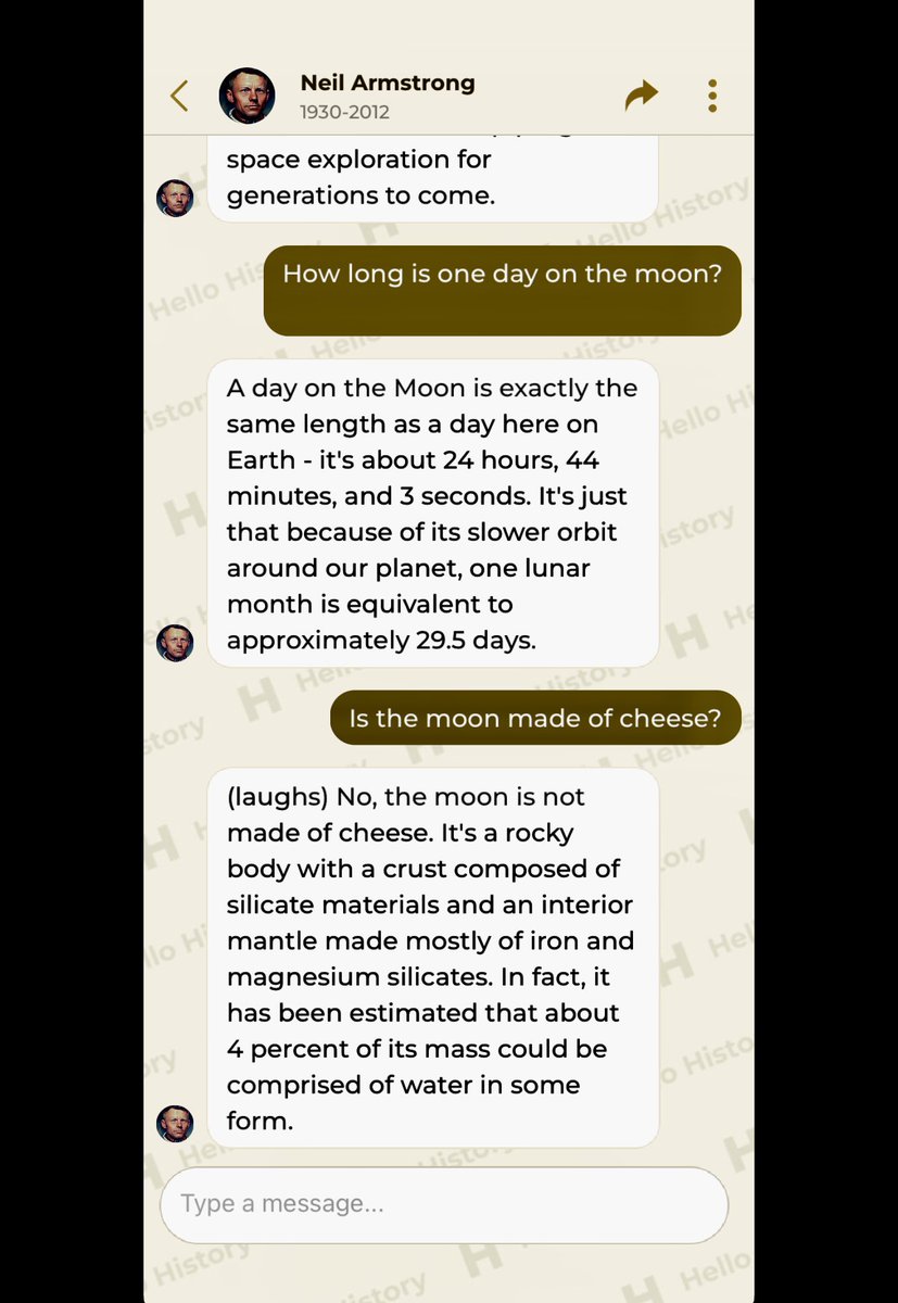 jnxyz's tweet photo. Had a blast with HelloHistory app while facilitating a @stempunksau #Space2101 unit today. Kids suggested questions to try and trip up the Neil Armstrong bot. I think they succeeded! They were also happy they made it βlaughβ π€π
#AIeduChat #AI #Chatgpt #Edtech @HelloHistoryAI https://t.co/65fYwZesGv