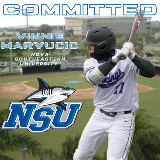 VMarvucic's tweet photo. I’m very excited to announce my commitment to Nova Southeastern University. I would like to thank family, friends and coaches that have helped me along the way. 🦈 @NNorthBaseball @niles_north @Vikings219 @NSU_Baseball @N_Rod7 @TopTierNorth https://t.co/obOcqiwVUs