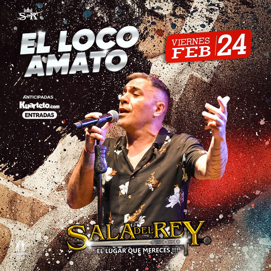 saladelrey's tweet photo. ✏️AGENDALO 👇
🎤LOCO AMATO 📅Viernes 24/02📍Sala del Rey
🎟 Sorteamos 3 entradas dobles ¿Participás?
✨Déjanos tus datos, etiquetá a dos amigos y dale RT
(Si no seguís a @saladelrey no podremos contactarte por tu premio) @cristianamato https://t.co/P6mqlm0bA7