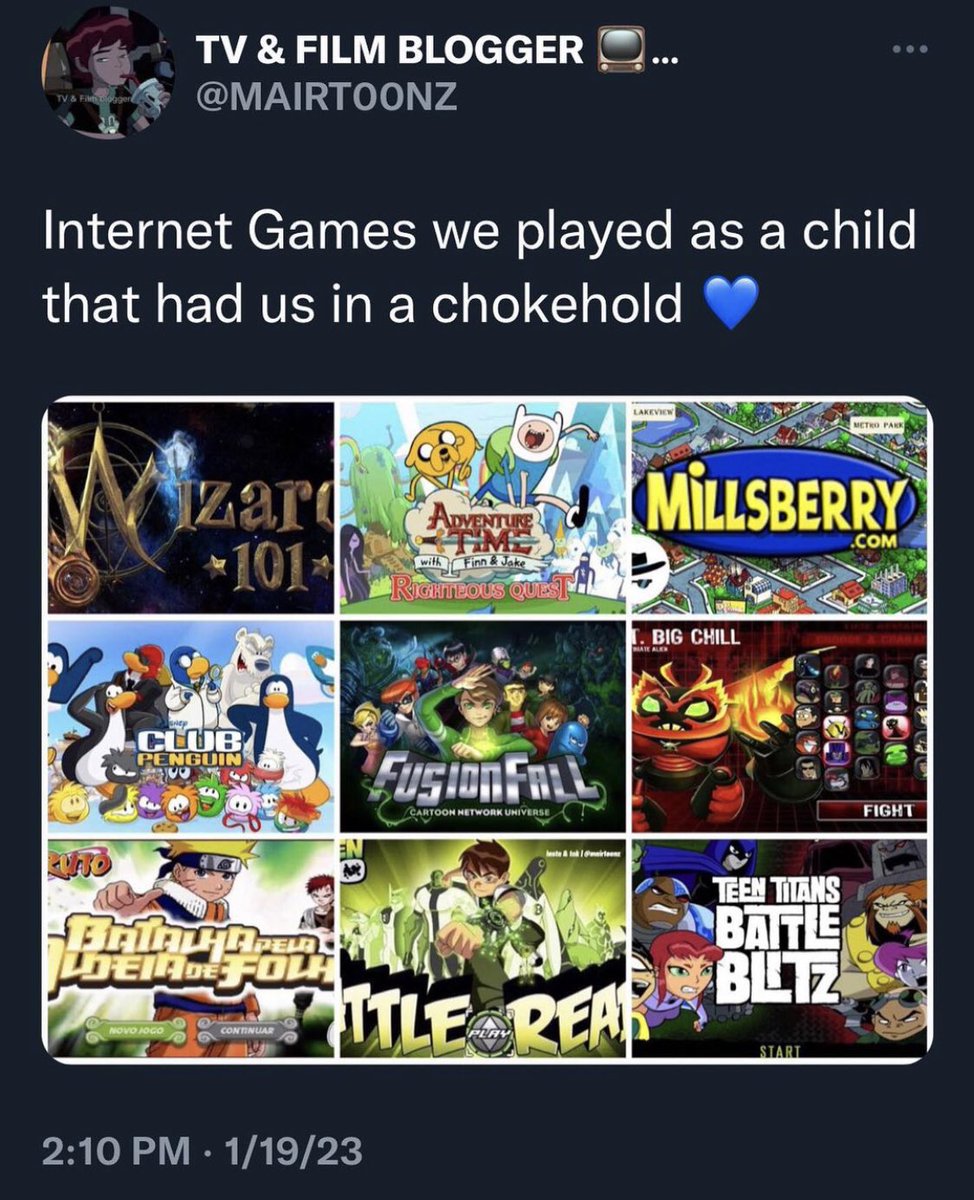 MAIRTVCRAVE's tweet photo. #wizard101 #wizard101memes #internetgames #computergames #early2000s #cartoonnetworkgames #fusionfall #tko #tkogamer #millsberry #adveturetime #teentitans #battleblitz #righteousquest #clubpenguin #narutogame #ben10games #battleready #nostalgia #2000scartoons #2000snostalgia https://t.co/yamWsFOo9k