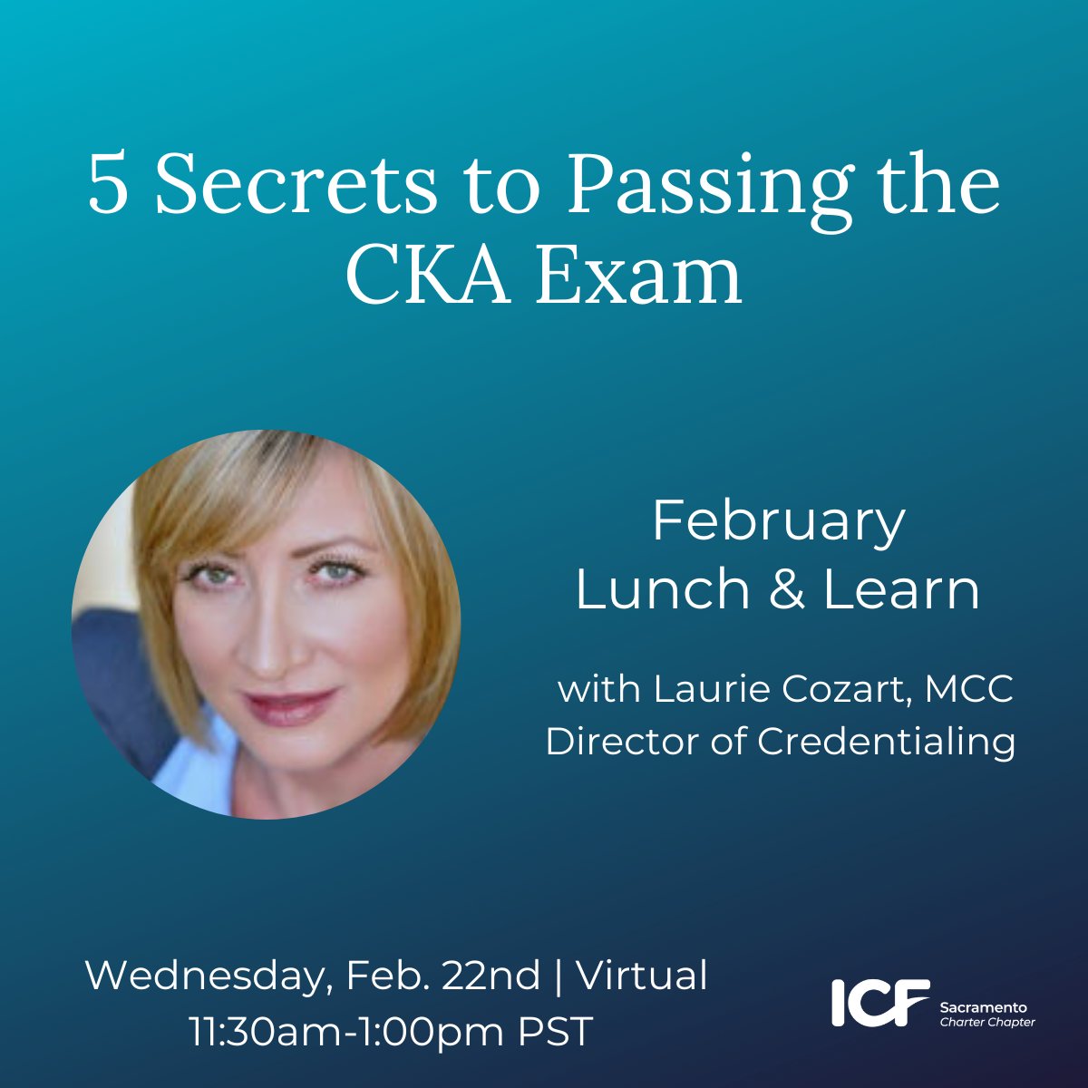 ICFSacramento's tweet photo. Secrets will be revealed on Wednesday at 11:30 am by Master Certified Coach Extraordinaire and Past President Laurie Cozart.

https://t.co/Jrbd7RfczP

Also, Laurie will host our Chapter Core Competency meetings each 4th Thursday of the month (6-7pm), starting March 23rd . https://t.co/qb9l5iyEcU