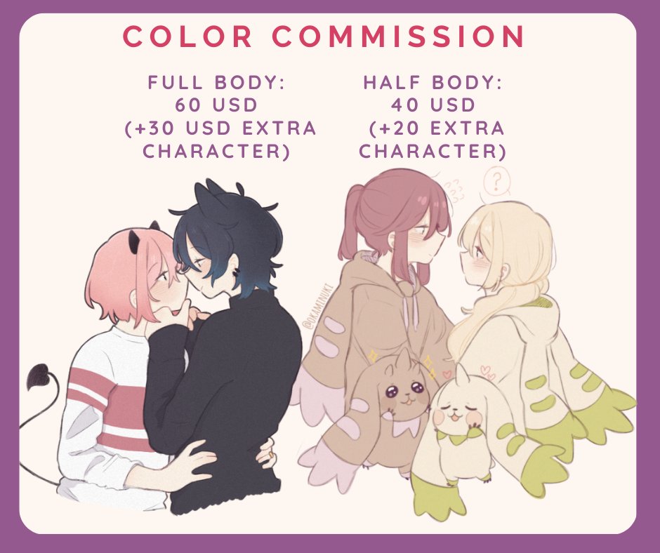 I have open commissions~
here is the new list and prices! 😊💙
If you are interested send me DM ~
#commissionsopen #Commission #ComisionesAbiertas #comisiones