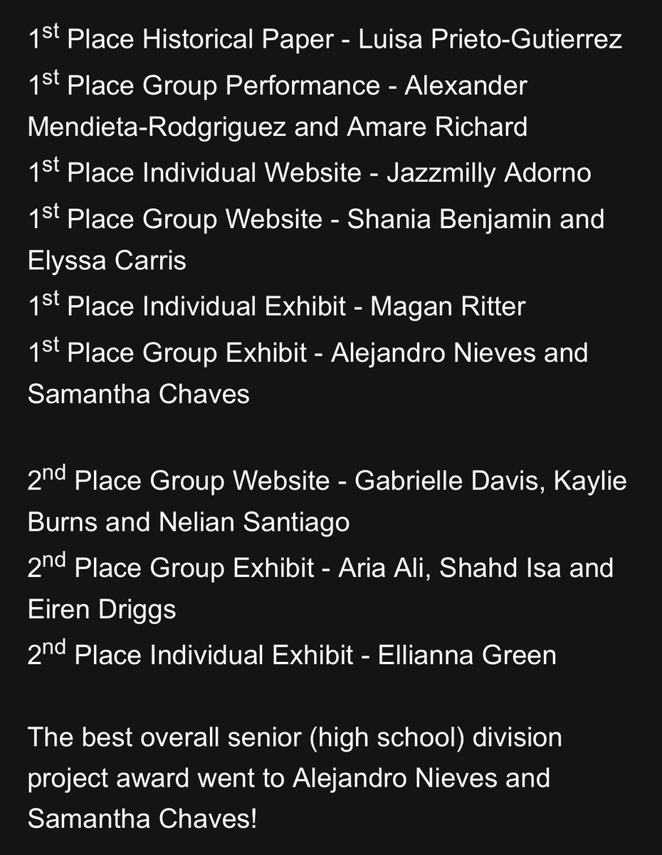 LGHSOfficial's tweet photo. ๐ Pizza to celebrate our wins at the Polk County History Fair! Winners & categories outlined in pic # 3! We are so proud of these young historians! #OnToState #HistoryFair @PolkSchoolsNews @principalRVann https://t.co/4vrS2O3Jtd