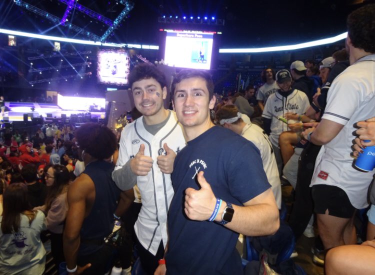 ThePSBC's tweet image. What a historic weekend for our club and all of Penn State.

D1 pitchers Matt Fricker and Tyler Reinert stood for 46 hours to raise money for childhood cancer, shattering our record as we combined with field hockey to raise over $40,000!

As a school, we raised over $15,000,000🎗️