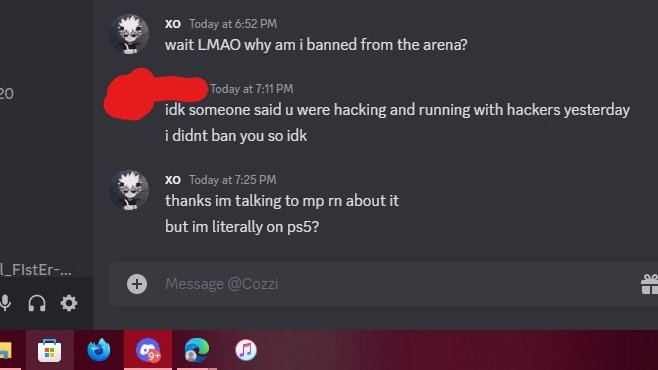datsXO's tweet photo. Got banned from arena for hacking... Can someone PLEASE PC check me... oh wait IM ON PS5 LMAO. #freexo https://t.co/4zSCR2E3D3