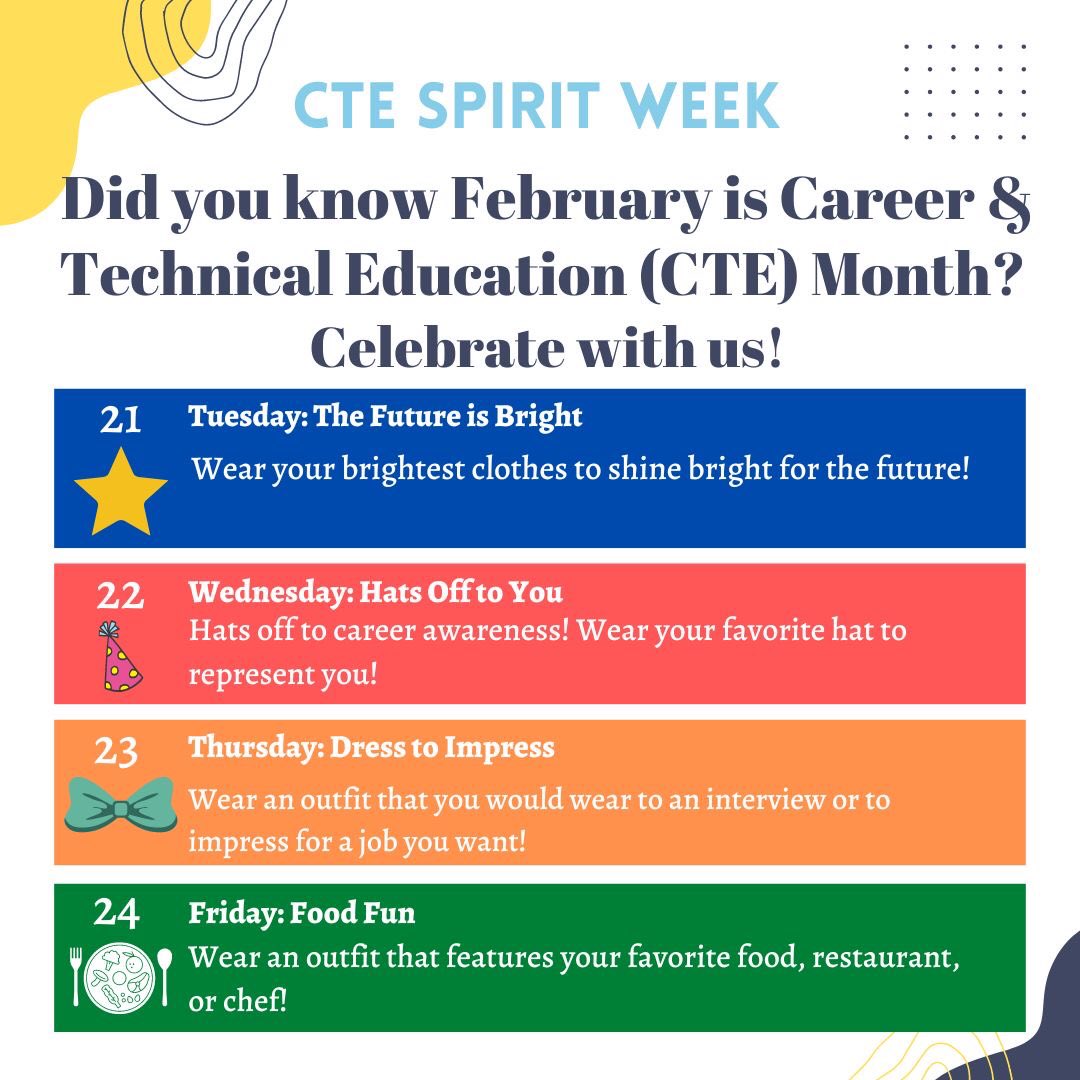 MurrayMKTG's tweet photo. Get ready for a week of CTE celebrations- kicking off tomorrow with our BRIGHTEST colors ⭐️ https://t.co/p3ik8ruxqN