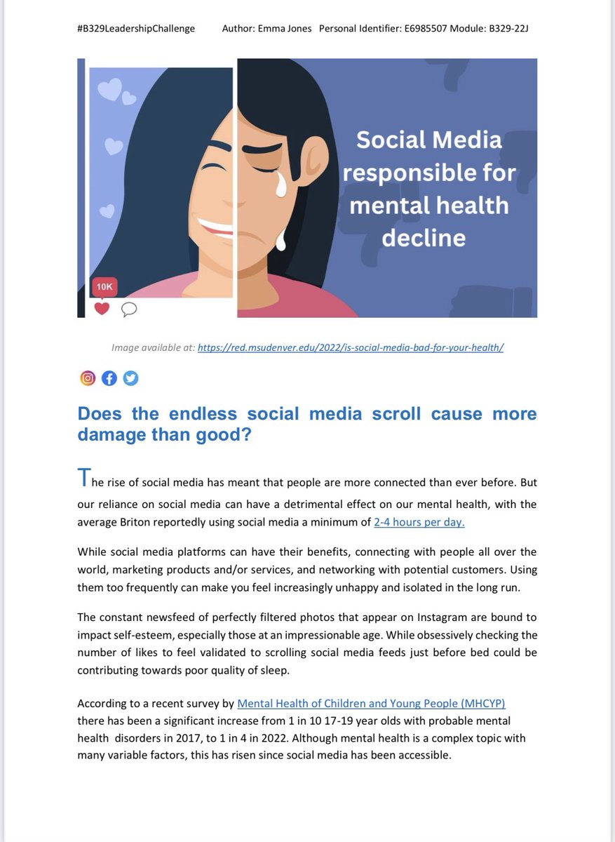 EmmaJonesB329's tweet photo. #b329leadershipchallenge submitted call to action in relation to social media being responsible for mental health decline #wickedchallenge https://t.co/DUSmqPJ9T9