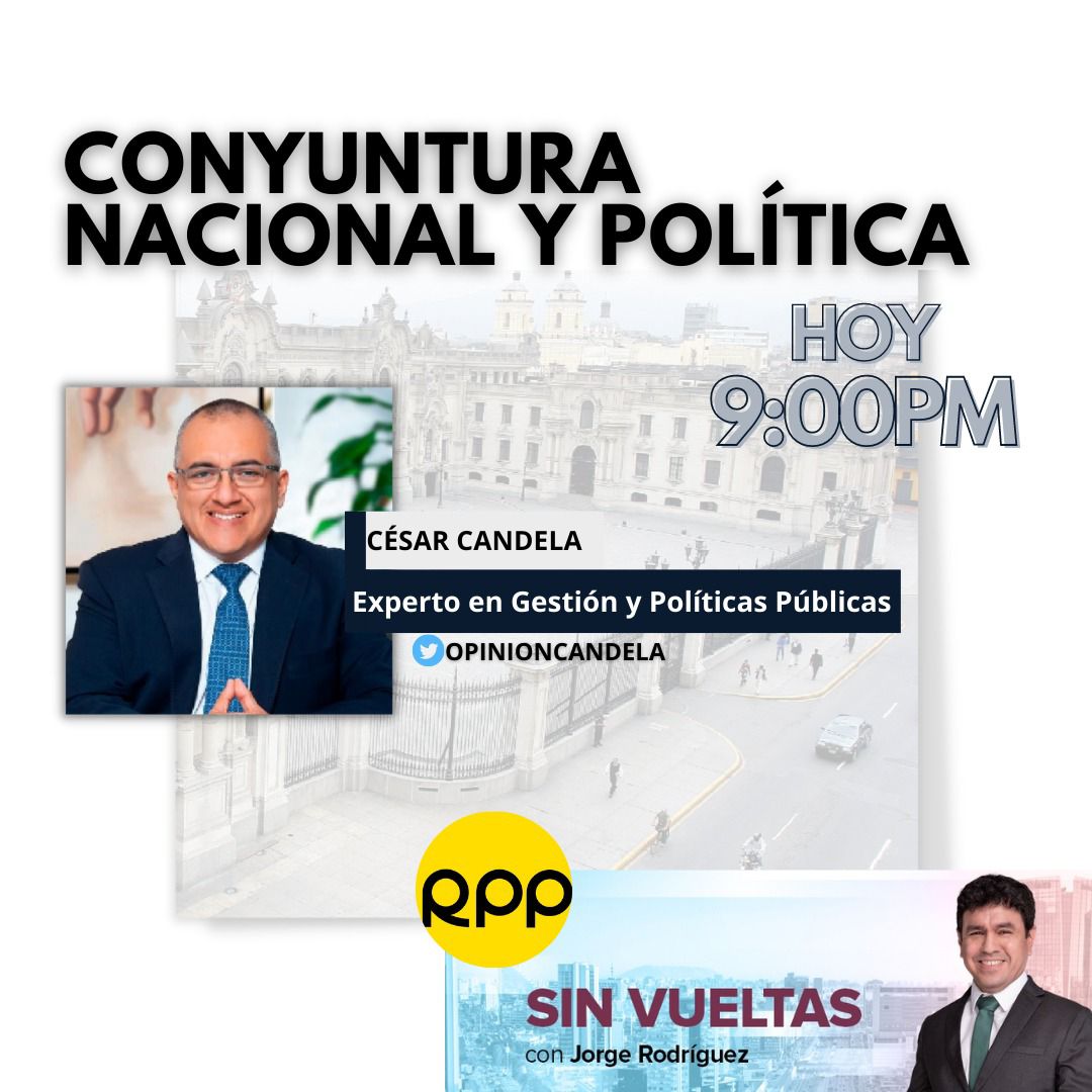 #Entrevistas
Hoy a las 9:00 p.m
Nuestro coordinador <a href="/opinioncandela/">César C.</a> estará en <a href="/RPPNoticias/">RPP Noticias</a> TV analizando la coyuntura política en el programa #SinVueltas.