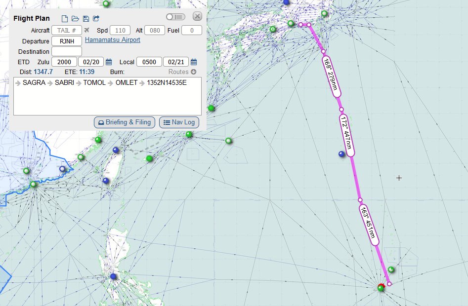 #DANDY03 5:00 JST Takeoff. Head south.
estimated flight plan is as follows. CopeNorth23 participants.