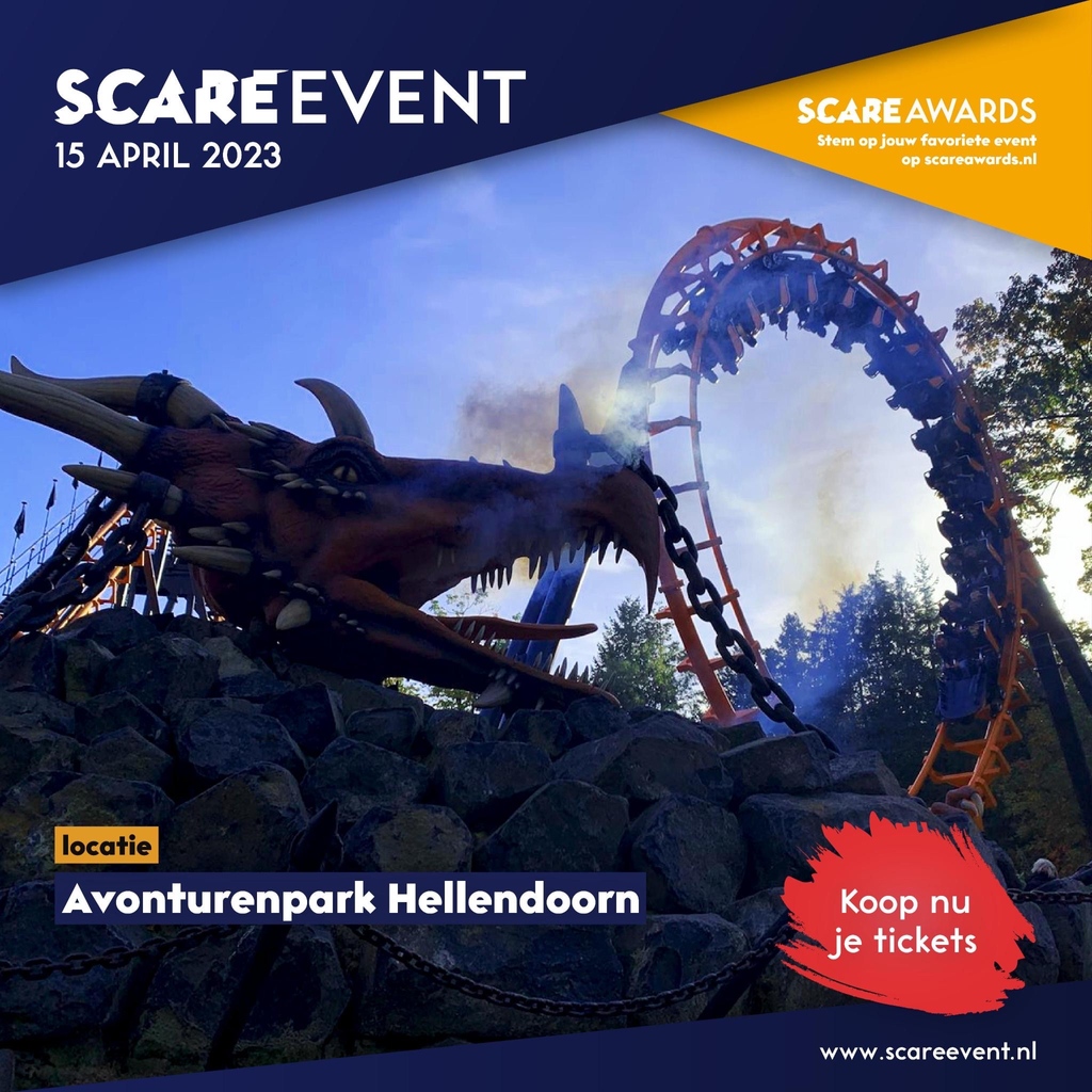 Het Scare Event vindt op zaterdag 15 april 2023 plaats in Avonturenpark Hellendoorn. De ticketverkoop is inmiddels gestart. Bestel je tickets op scareevent.nl