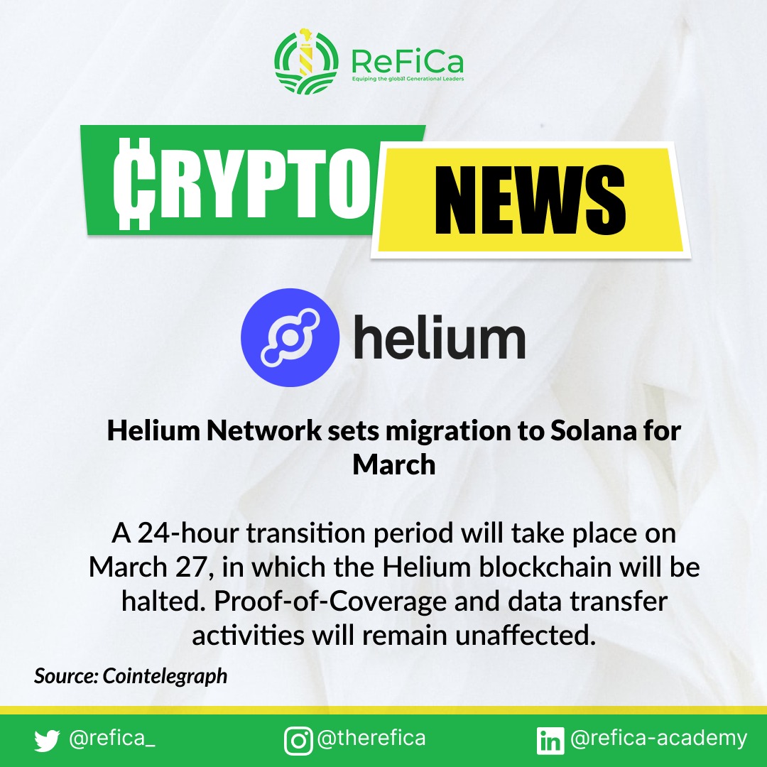 refica_'s tweet photo. 🖇️Refica's daily update 📌

 Communications protocol Helium Network has set March 27 as the date for its migration to the Solana blockchain and deployment of oracles as it seeks to improve scalability and reliability.

Source: Cointelegraph
#Helium #crypto #bitcoin #news #Refica https://t.co/a4tMrmnv8m