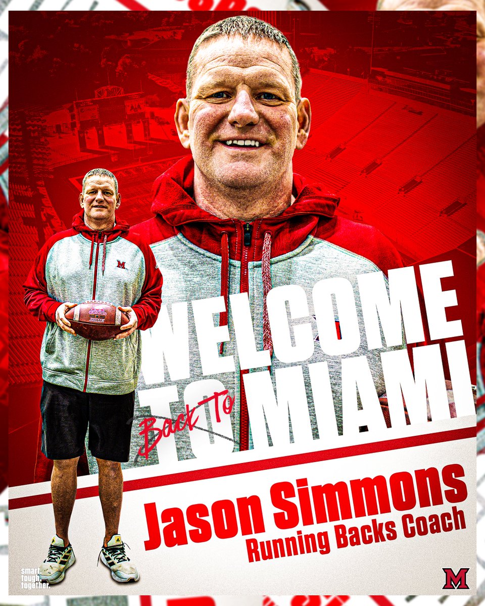 MiamiOHFootball's tweet photo. 𝐑𝐞𝐝𝐇𝐚𝐰𝐤 𝐍𝐚𝐭𝐢𝐨𝐧 𝐠𝐢𝐯𝐞 𝐚 𝐰𝐚𝐫𝐦 𝐰𝐞𝐥𝐜𝐨𝐦𝐞 𝐛𝐚𝐜𝐤 𝐭𝐨 𝐨𝐮𝐫 𝐧𝐞𝐰 𝐑𝐮𝐧𝐧𝐢𝐧𝐠 𝐁𝐚𝐜𝐤𝐬 𝐂𝐨𝐚𝐜𝐡, 𝐉𝐚𝐬𝐨𝐧 𝐒𝐢𝐦𝐦𝐨𝐧𝐬‼️

#RiseUpRedHawks | 🎓🏆 https://t.co/hDt9qBZQ23