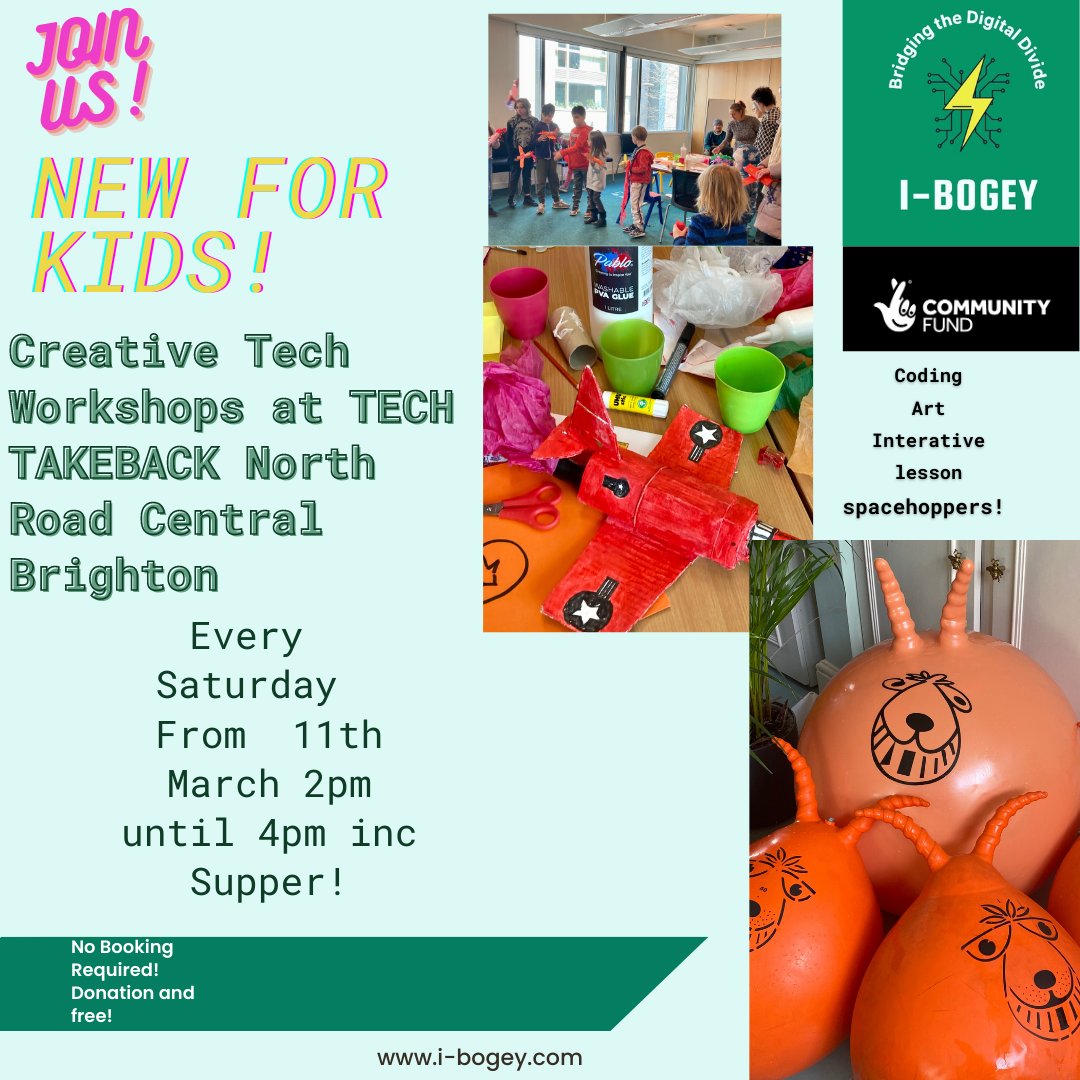 i_bogey's tweet photo. Join Us! Every Saturday from the 11th March at TECH TAKEBACK , for a FUN CREATIVE TECH WORKSHOP !

*no Booking needed- Donation and Free!

#edtech #brightonandhove #TNLCommunityFund #bhcommunites #brightonkids #stemeducation #brightonkids https://t.co/sMXVLQ2r7g