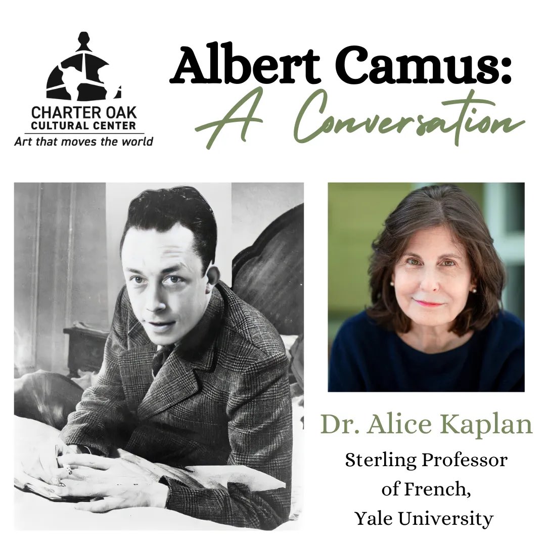 💬 On Feb 27, Alice will offer a roadmap for reading Albert Camus today in an online event organized by the #charteroakculturalcenter ! ✅ Click on this link 👉 t.ly/_1D4 to register !