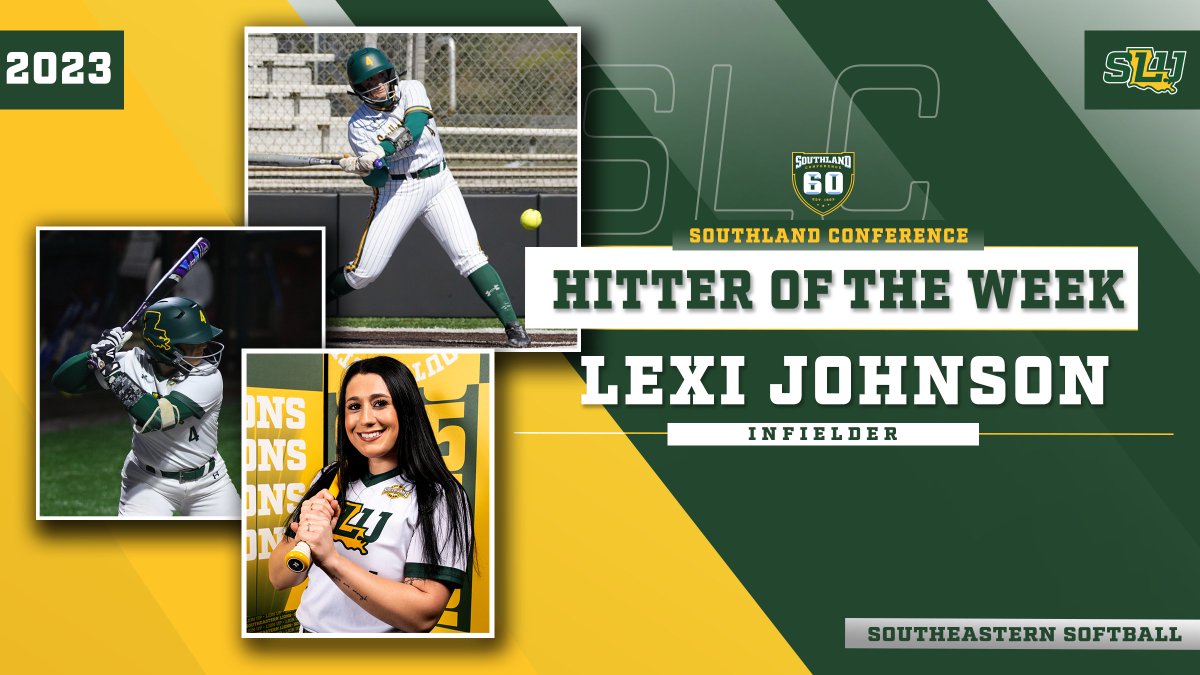 Southeastern Softball (@lionupsoftball) on Twitter photo Another week. Another <a href="/SouthlandSports/">Southland Conference</a> Hitter of the Week award for Lexi Johnson (.556, 2 HR, 2 3B, 10 RBI in a 6-0 week)
#LionUp | 9-0 Another week. Another <a href="/SouthlandSports/">Southland Conference</a> Hitter of the Week award for Lexi Johnson (.556, 2 HR, 2 3B, 10 RBI in a 6-0 week)
#LionUp | 9-0