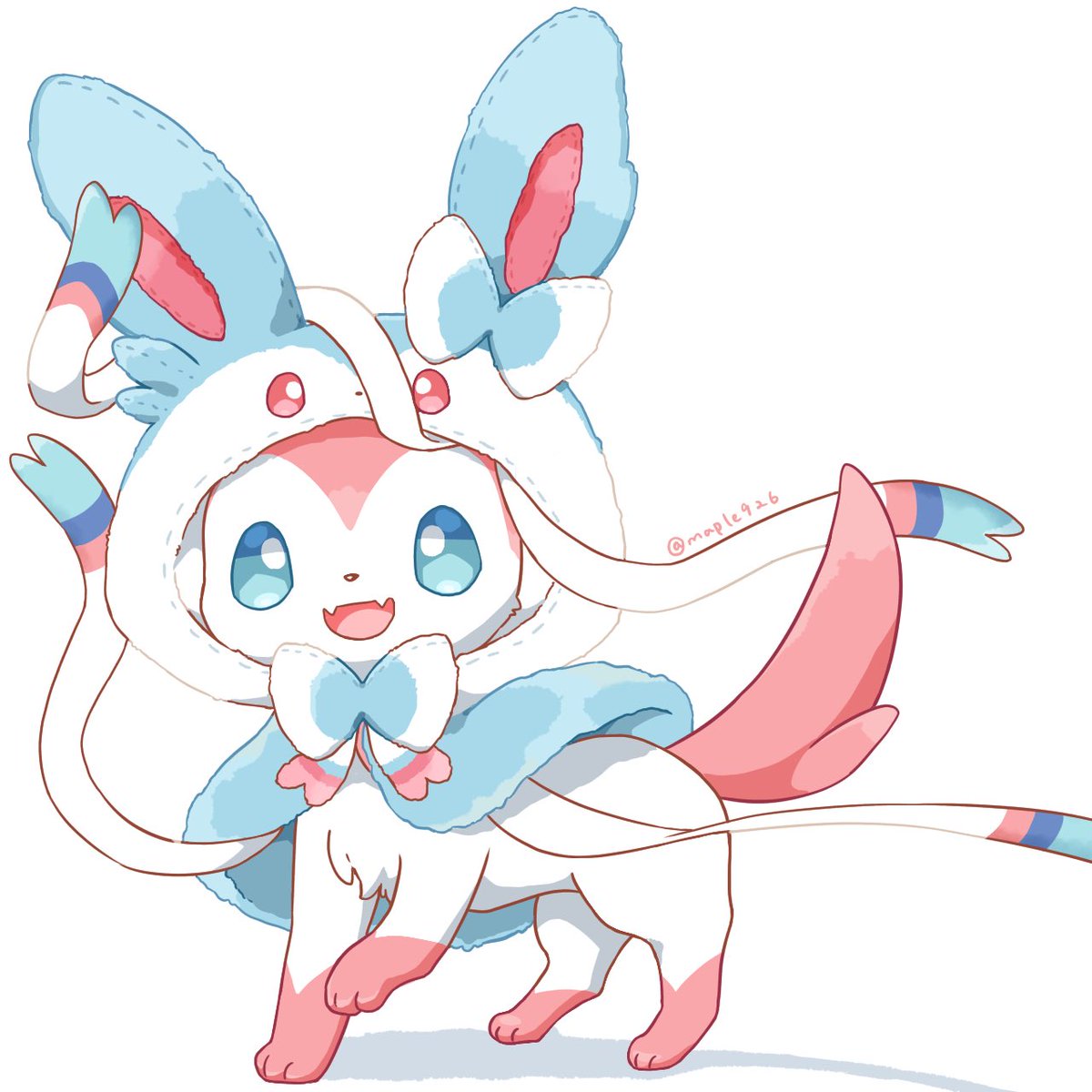 sylveon pokemon (creature) no humans open mouth smile hood hood up fangs  illustration images