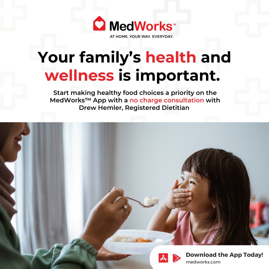 medworkshealth's tweet photo. Start making healthy food choices a priority for your family.🍎
📲 Download the MedWorks™ App to book your no charge consultation with Drew Hemler, Registered Dietitian: https://t.co/o8pej9vrFg
#familyday #familyday2023 #MedWorksApp #MedWorks https://t.co/fgG5CftwTx
