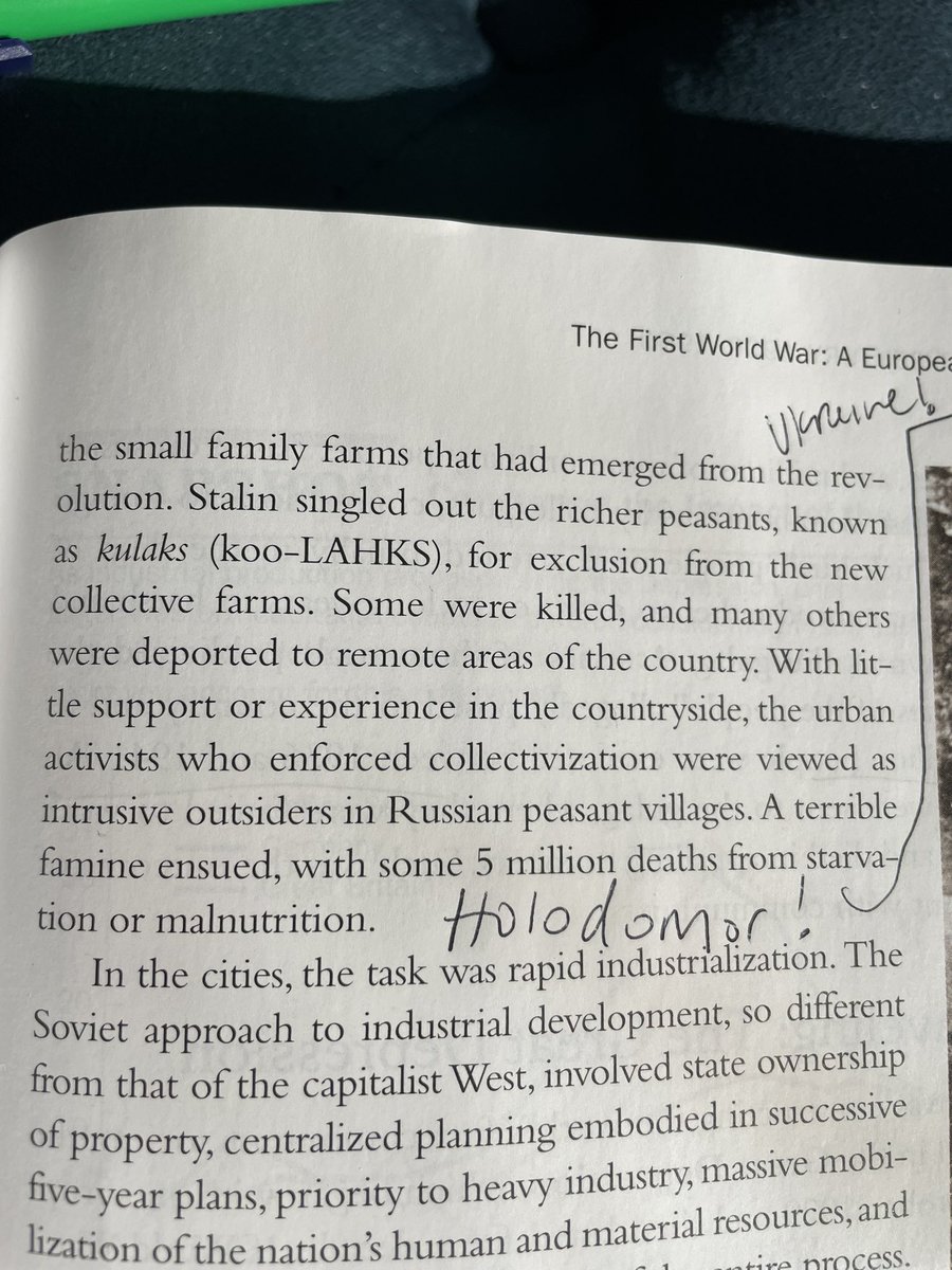 annemichele's tweet photo. I generally like #WaysoftheWorld, the popular AP World History text book. In next edition tho, please add a sentence articulating that it was largely Ukrainians that starved to death bc of Stalin’s policies. #Ukraine isn’t mentioned once. Also, it would be good to add #Holodomor. https://t.co/zmA73fShKX