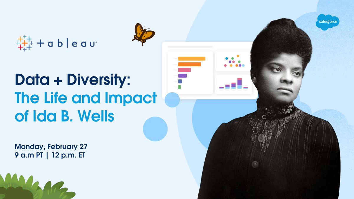 tableau's tweet image. Learn about investigative journalist and early civil rights movement leader Ida B. Wells at the next #DataPlusDiversity event, and hear insights and stories behind visualizations honoring African-American achievements: tabsoft.co/3Z6Cm76