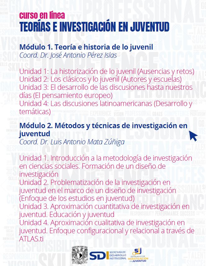suje_unam's tweet image. ¡No te quedes fuera! Última oportunidad para cursar el primer módulo del curso "Teorías e Investigación en Juventud".
¡Pide informes! 
#CUPOLIMITADO #porprimeravez #curso #teoríaseinvestigación #juventud #inscríbete #primerageneración #formaparte #SIJUNAM