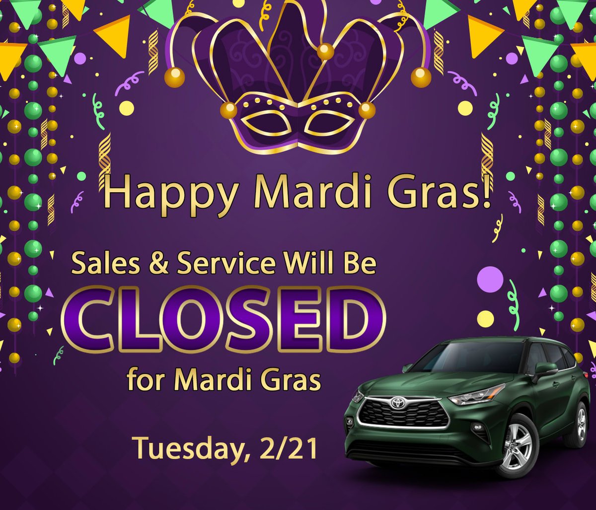 ToyotaWestBank's tweet photo. We will be closed on Tuesday 2/21. https://t.co/8wFNSjhQ4L